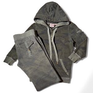 VINTAGE JUICY COUTURE ARMY GREEN FATIGUE CAMO TRACKSUIT ZIP UP HOODIE PANTS